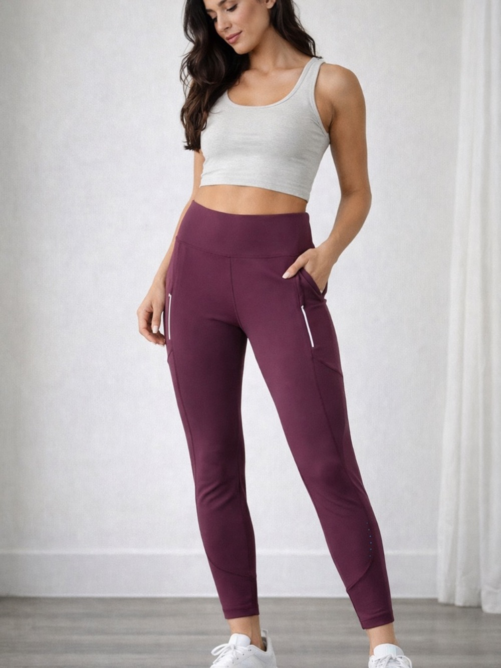 Athleta Leggings Women XL Burgundy High Rise Pocket Yoga Gym Workout Activewear